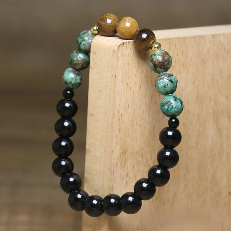 Buddha Stones Turquoise Tiger Eye Beads Glass Balance Serenity Bracelet