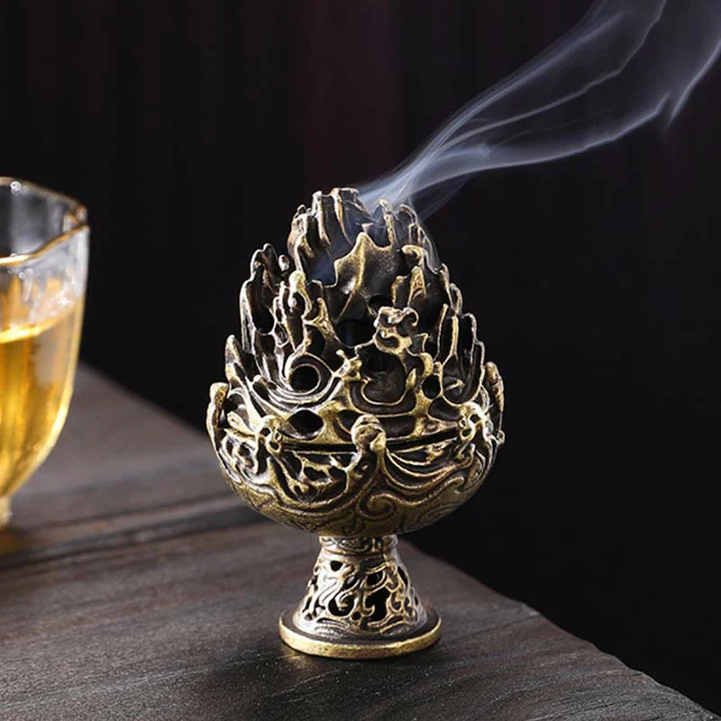 Buddha Stones Tibetan Mini Mountain Pattern Meditation Copper Alloy Incense Burner