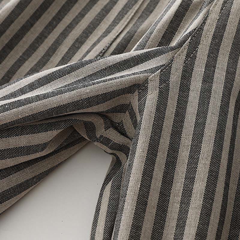 Buddha Stones Commute Striped Drawstring Design Women's Wide Leg Cotton Pants With Pockets