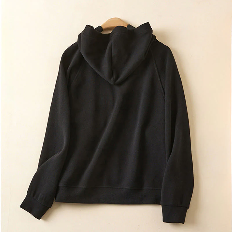 Buddha Stones Plain Buttons Women's Cotton Hooded Jacket With Pockets