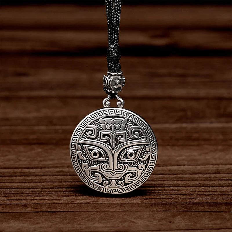 Buddha Stones Taotie Om Mani Padme Hum Copper Plated Silver Wealth Necklace Pendant