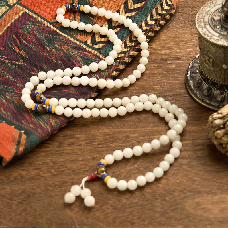 Buddha Stones 108 Mala Beads Natural Quartzite Wealth Luck Bracelet