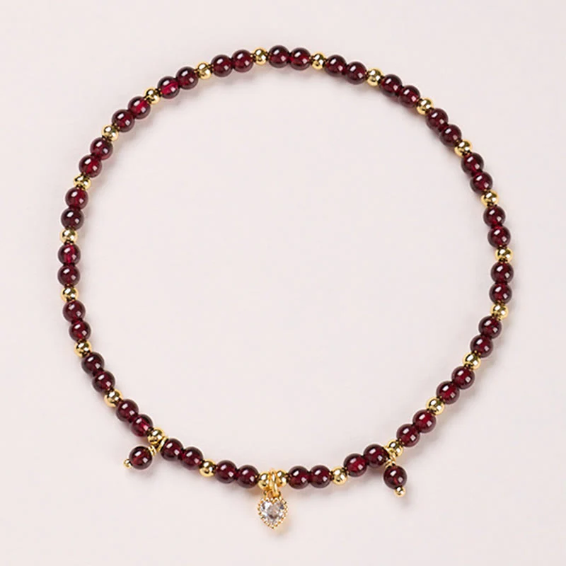 Buddha Stones Natural 4mm Garnet Copper Gold Plated Calm Anklet