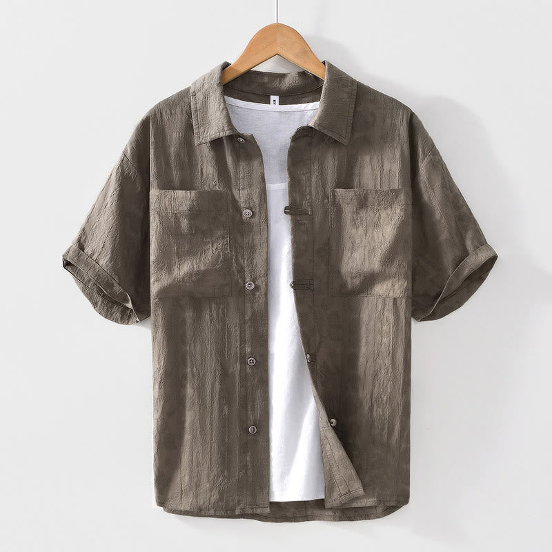 Buddha Stones Commute Plain Buttons Men's Short Sleeve Shirt With Pockets