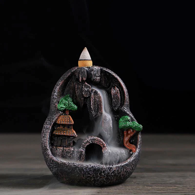 Buddha Stones Mountain Bridges Pattern Meditation Resin Backflow Incense Burner