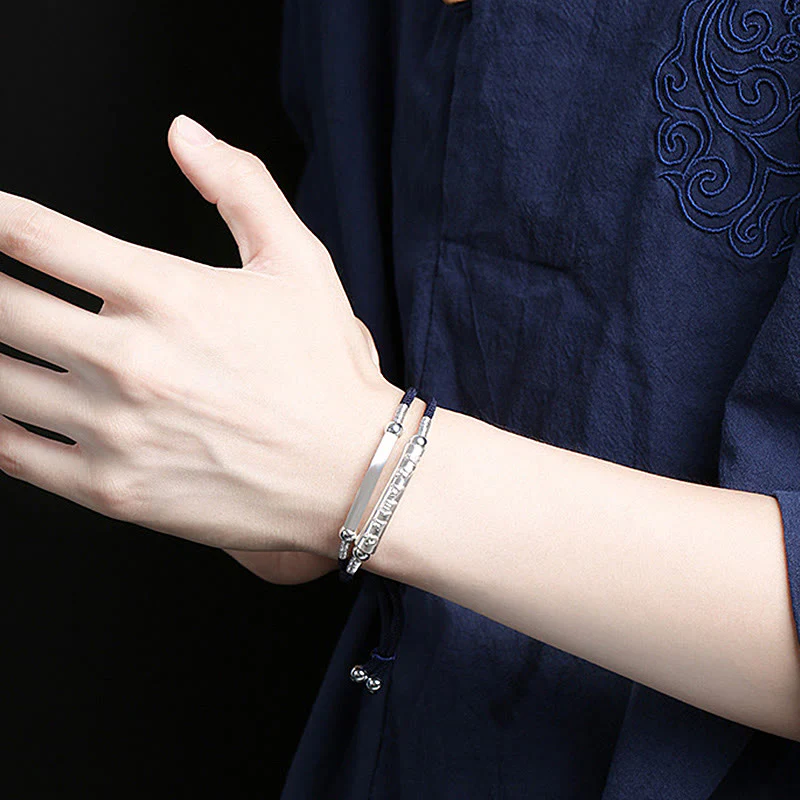 Buddha Stones Dragon Knot Sterling Silver Om Mani Padme Hum Double Hand Woven Bracelet