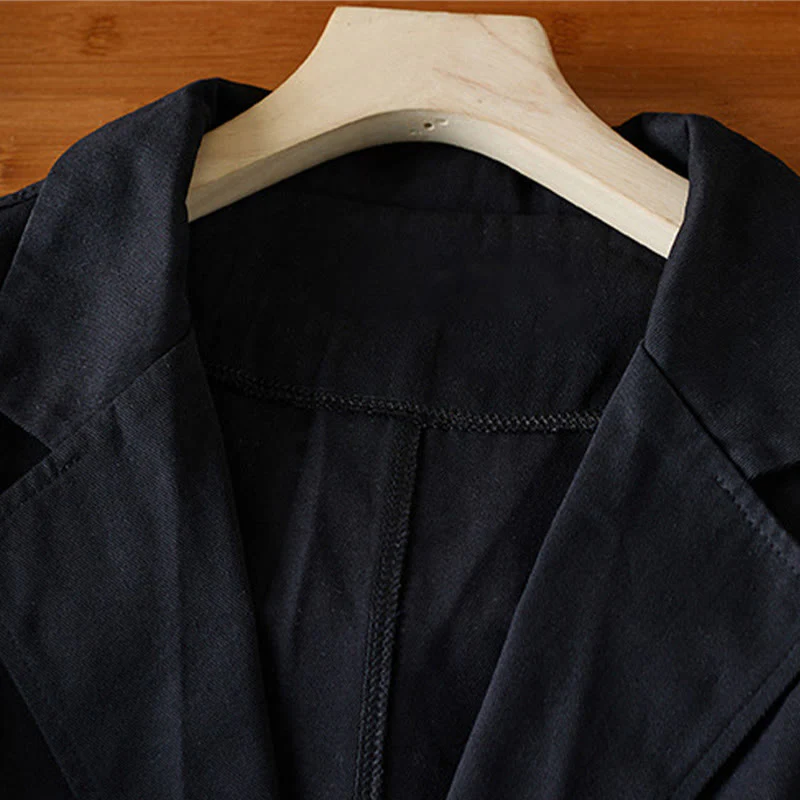 Buddha Stones Plain Button Women's Cotton Suit Jacket With Pockets