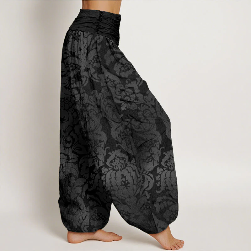 Buddha Stones Casual Flower Leaves Design Women's Elastic Waist Harem Pants