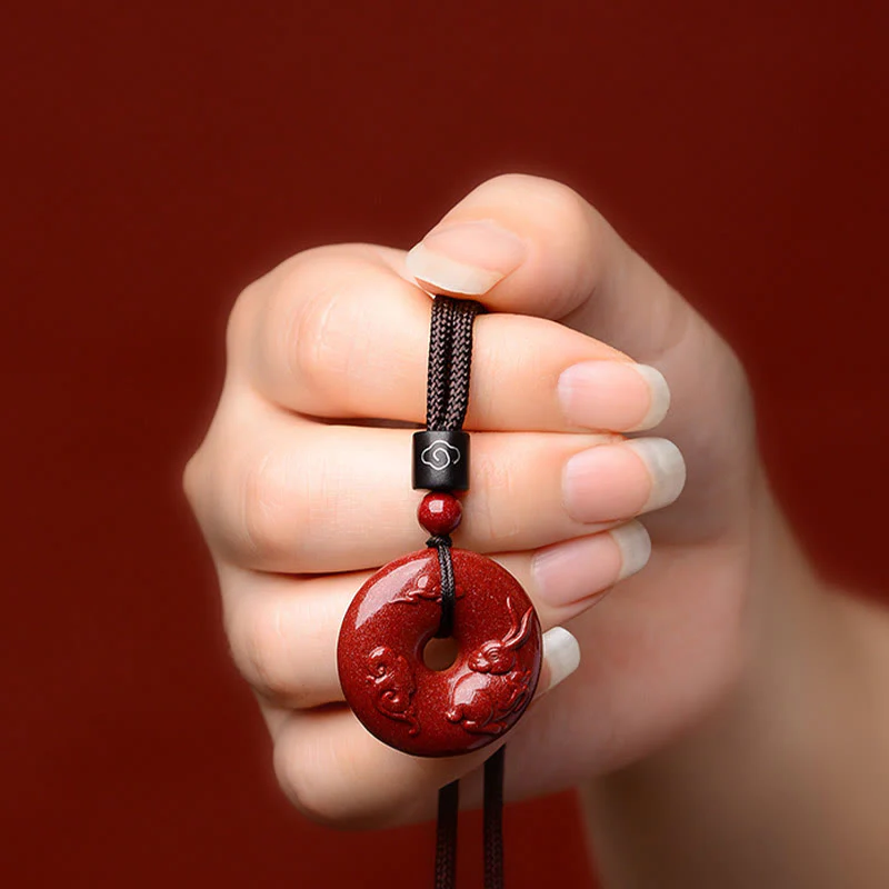 Buddha Stones Chinese Zodiac Cinnabar Peace Buckle Calm Necklace Pendant