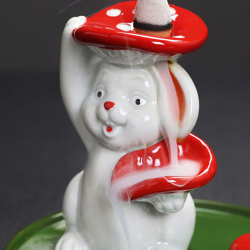 Year of the Rabbit Carrot Mushrooms Rabbit Ceramic Bunny Blessing Incense Burner (Extra 30% Off | USE CODE: FS30)