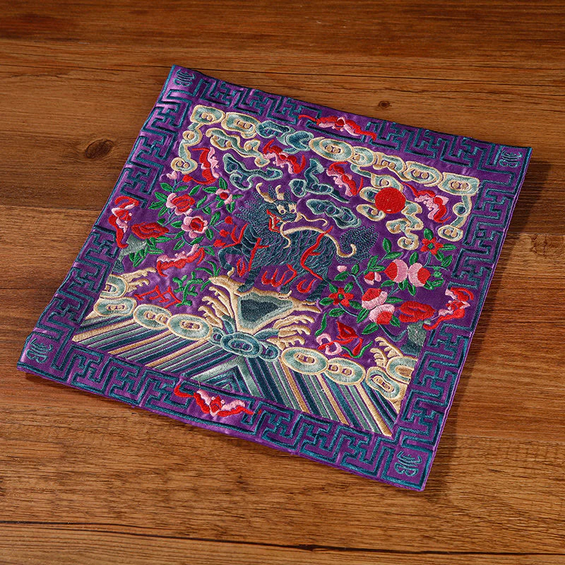 Buddha Stones Crane Phoenix Dragon Kirin Embroidered Cup Mat Pad Tea Cup Coaster Square Kung Fu Tea Mat
