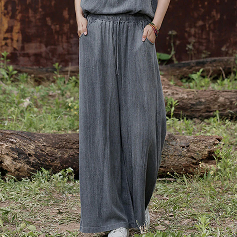 Buddha Stones Casual Tie-Dye Women's Linen Wide Leg Pants With Pockets