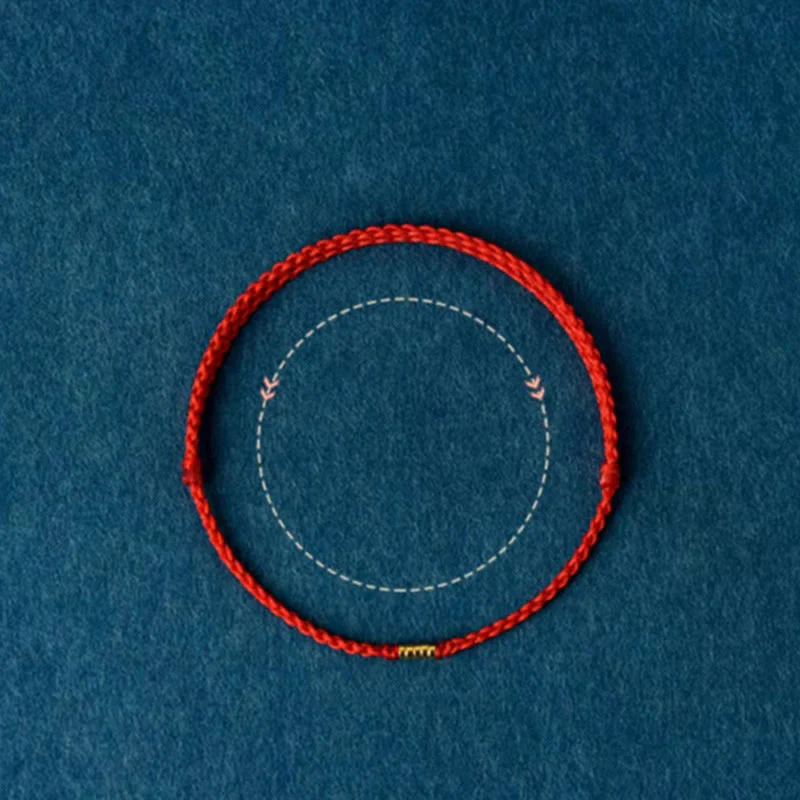 Buddha Stones 925 Sterling Silver Lucky Golden Bead Braided String Bracelet Anklet