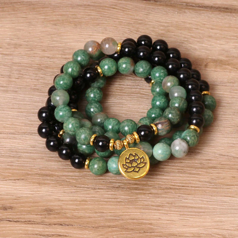 Buddha Stones 108 Beads Natural Agate Mala Healing Bracelet