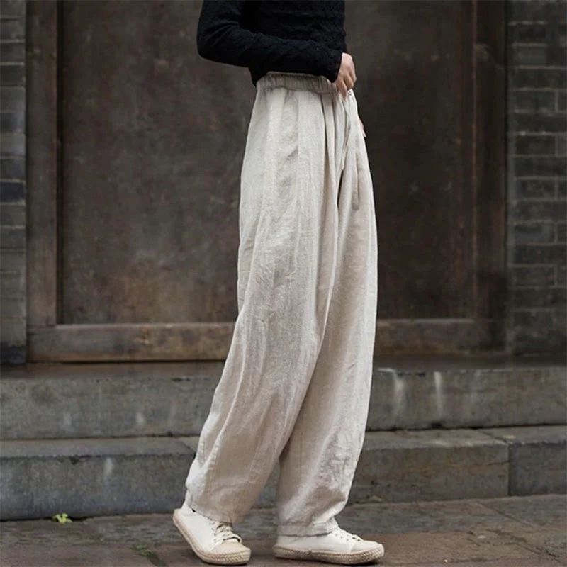 Buddha Stones Plain Design Cotton Women's Pants