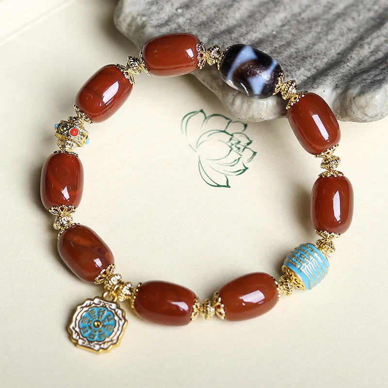 Buddha Stones Natural South Red Agate Bagua Dzi Bead Power Bracelet
