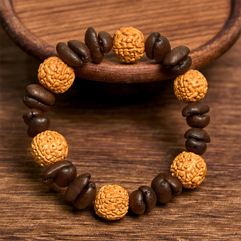 Buddha Stones Handmade Natural Coffee Beans Bodhi Seed Luck Bracelet