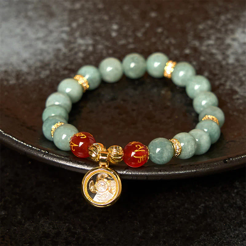 Buddha Stones Natural Green Jade Om Mani Padme Hum Cyclone Charm Luck Bracelet