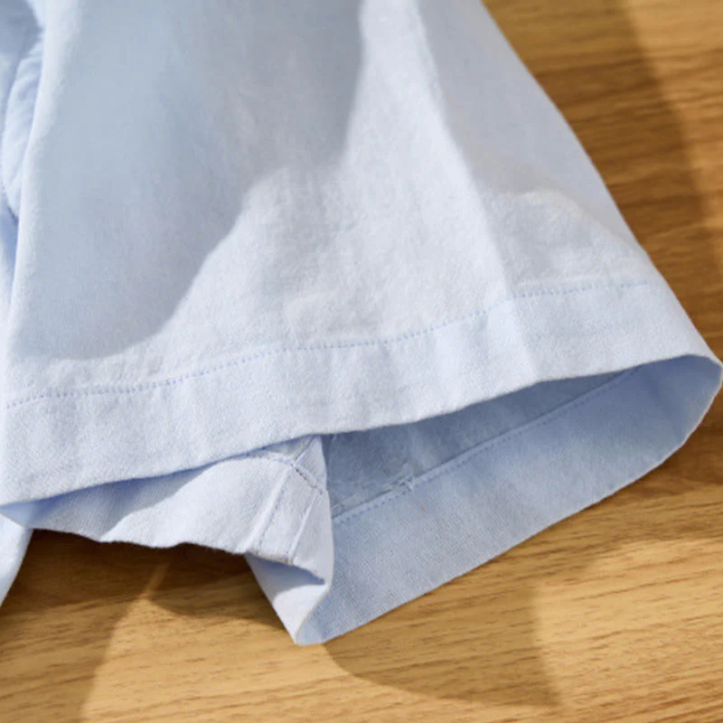 Buddha Stones Summer Solid Men's Half Button Short Sleeve Cotton Shirt