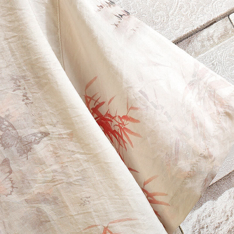 Buddha Stones Summer Bamboo Butterfly Pattern Frog-button Design Men's Shirt Jacket