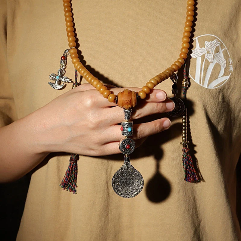 Buddha Stones Tibet 108 Mala Beads Bodhi Seed Bagua Vajra Wealth Bracelet