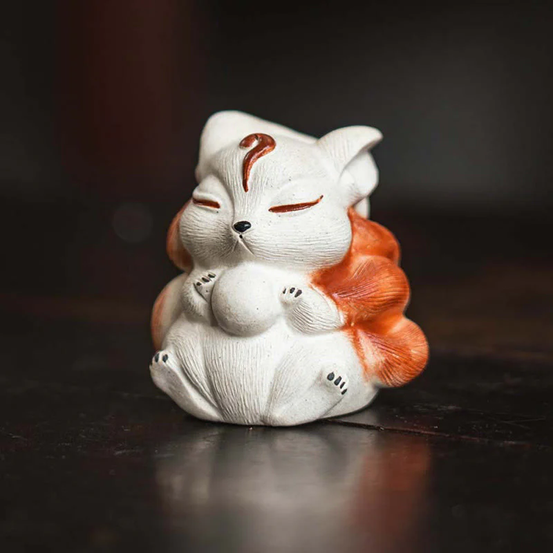 Buddha Stones Mini Nine Tailed Fox Purple Clay Luck Desk Decoration
