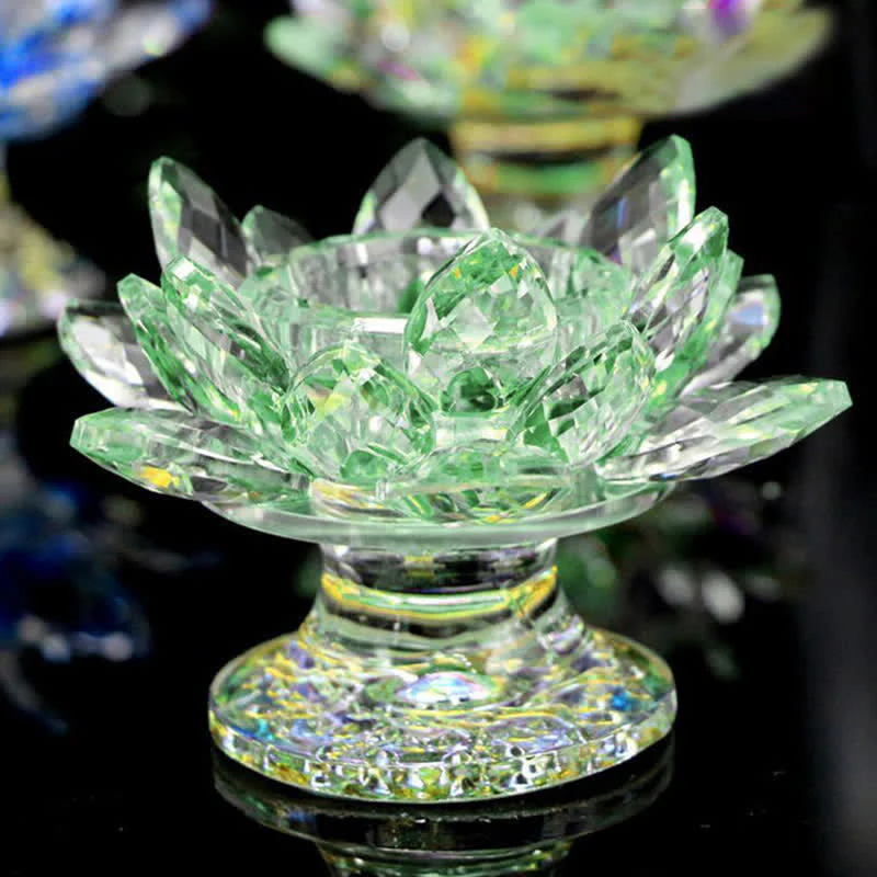 Buddha Stones Lotus Flower Crystal Candle Holder Home Office Offering Decoration