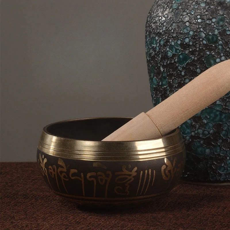 Buddha Stones Handmade Singing Bowl Buddha Eyes Scripture Pattern for Healing and Meditation Sound Bowl Set