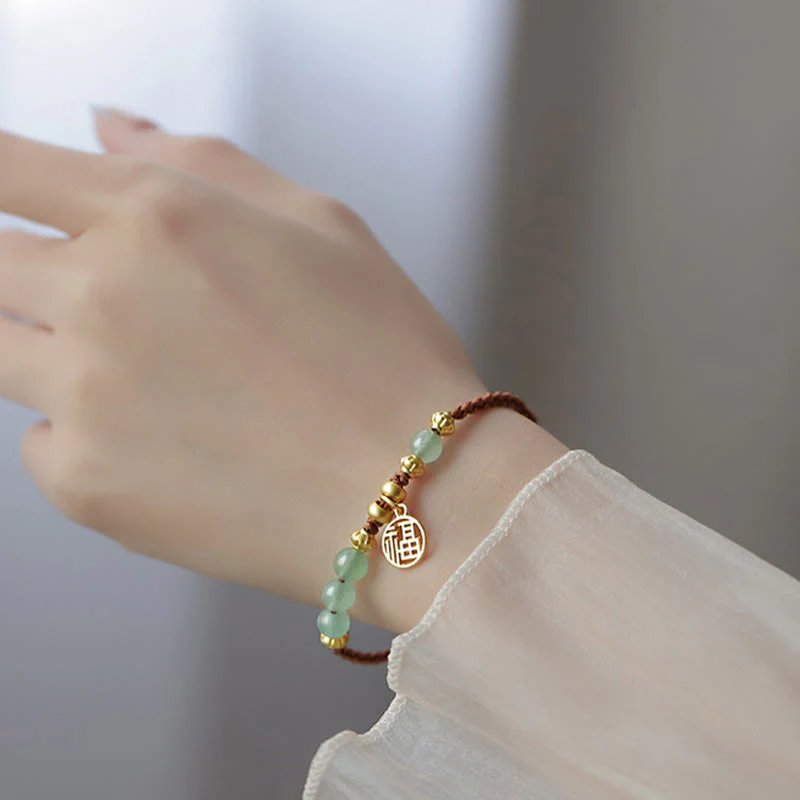 Buddha Stones Jade Beads Fu Character Blessing Rope Bracelet