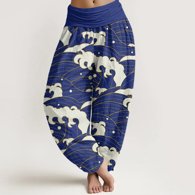 Buddha Stones Casual Abstract Wave Pattern Women's Elastic Waist Harem Pants