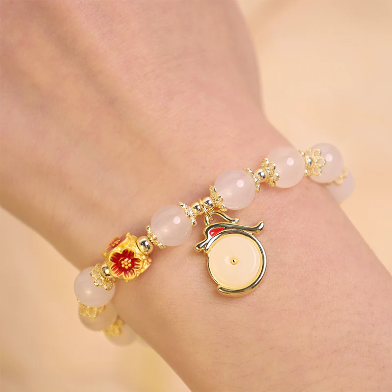 Buddha Stones Year of the Dragon White Agate Green Aventurine Peace Buckle Luck Bracelet (Extra 30% Off | USE CODE: FS30)