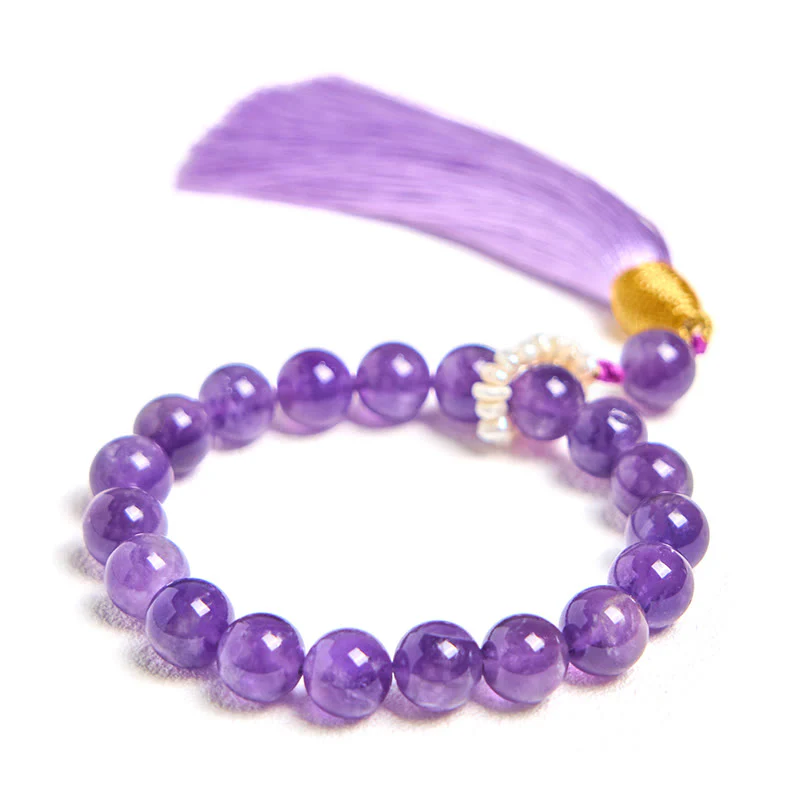 Buddha Stones Natural Amethyst Beads Meditation Tassels Bracelet
