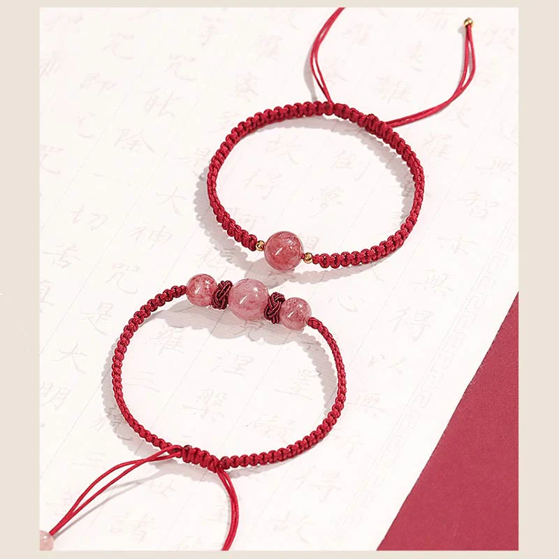 Buddha Stones Natural Strawberry Quartz Crystal Love Red String Weave Bracelet Anklet (Extra 30% Off | USE CODE: FS30)