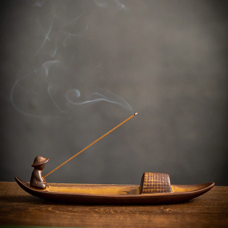 Buddha Stones A Lonely Fisherman Afloat Ceramic Healing Incense Burner