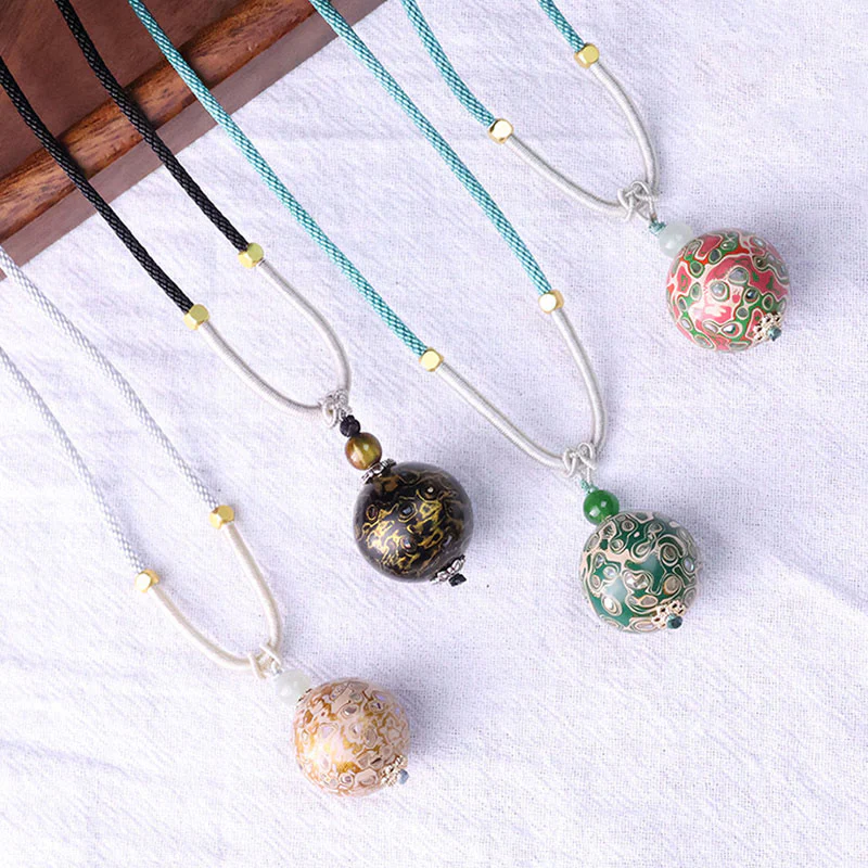 Buddha Stones Ebony Wood Colorful Lacquer Craft Bead Calm Necklace Pendant