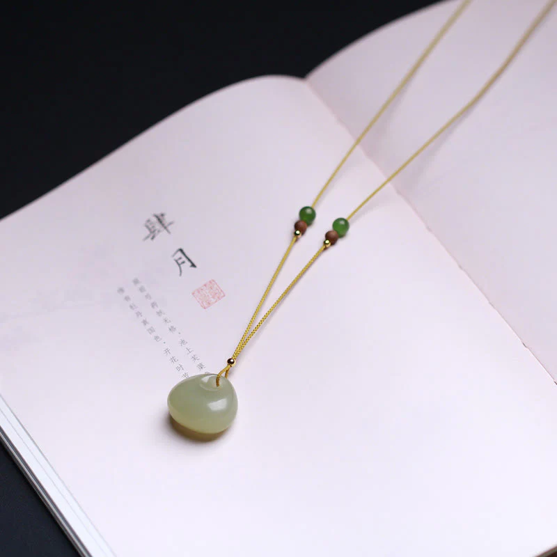 Buddha Stones Natural Hetian Jade Small Bag Pattern Prosperity String Necklace Pendant