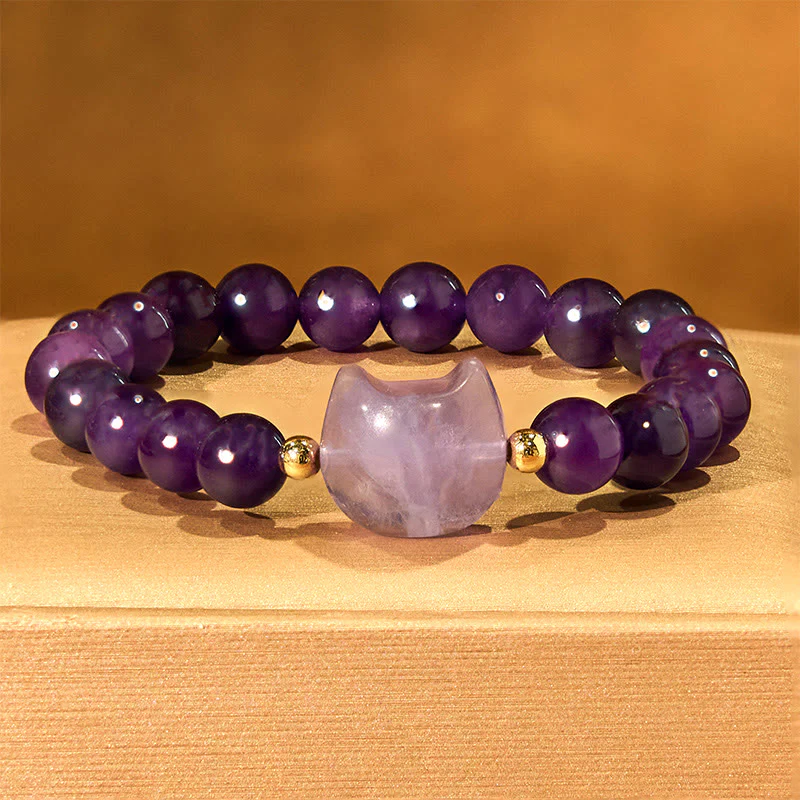 Buddha Stones Amethyst Green Aventurine Rose Quartz Fluorite Cat Head Balance Luck Bracelet