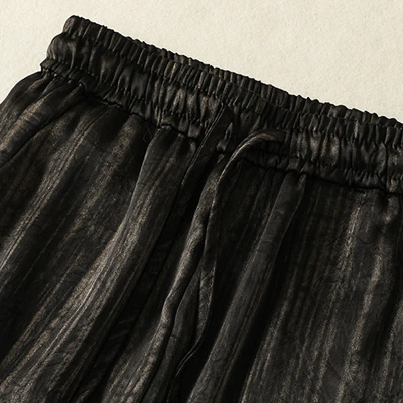 Buddha Stones Artistic Casual Vertical Lines Pattern Drawstring Ankle-length Women's Pants With Pockets