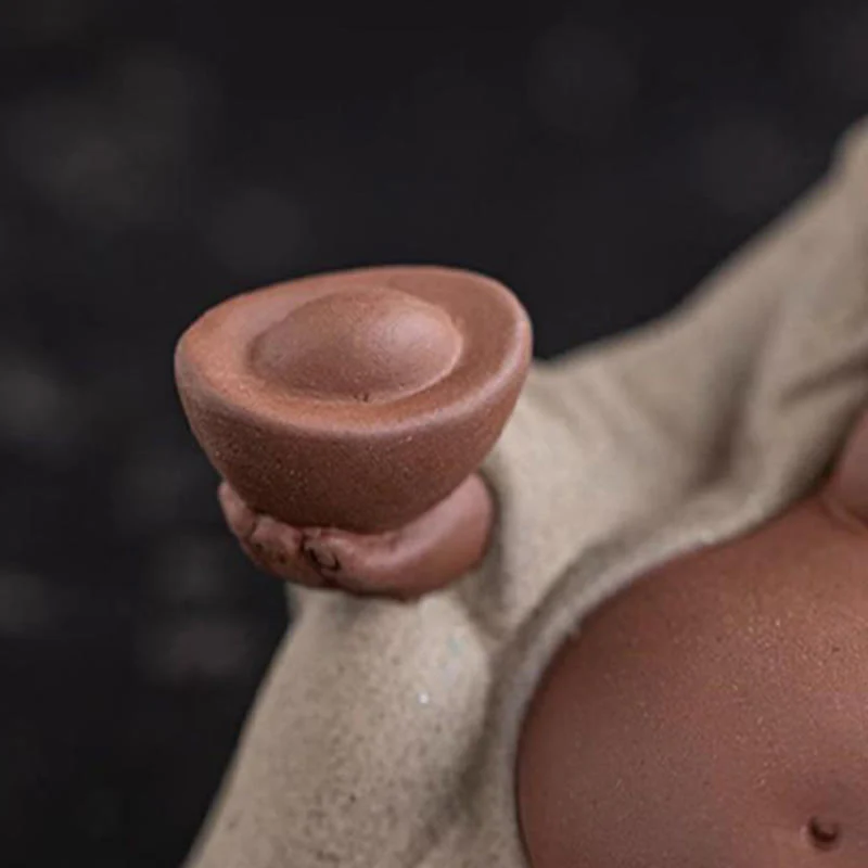 Buddha Stones Laughing Buddha Ingots Attract Wealth Purple Clay Maitreya Statue Decoration