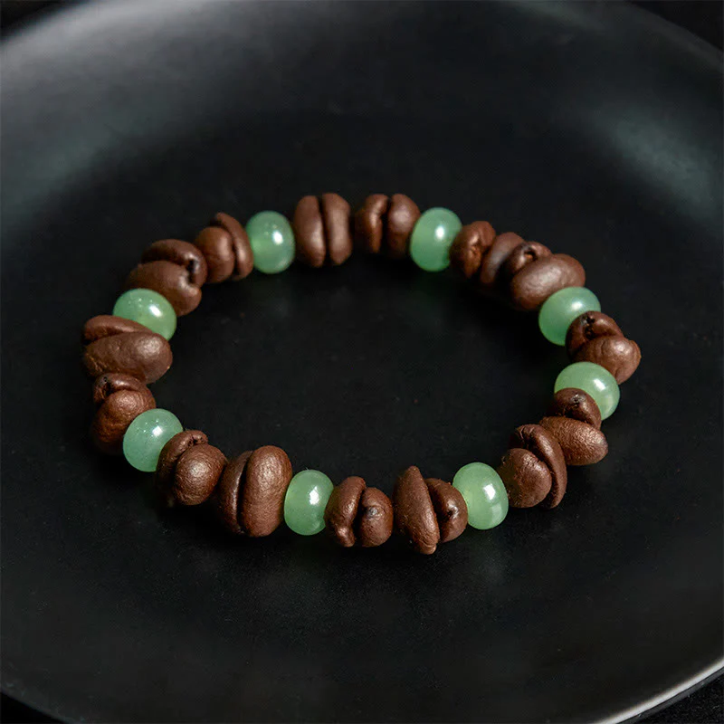Buddha Stones Natural Coffee Beans Green Aventurine Huanglong Jade Beads Bracelet