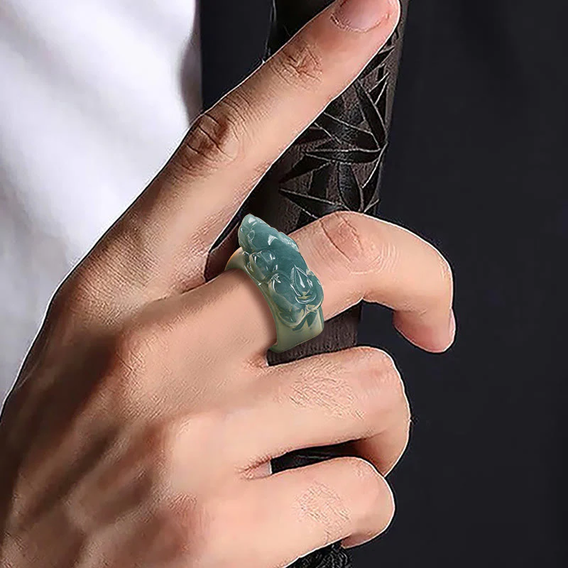 Buddha Stones Fengshui Wealth Prosperity Jade PiXiu Luck Ring