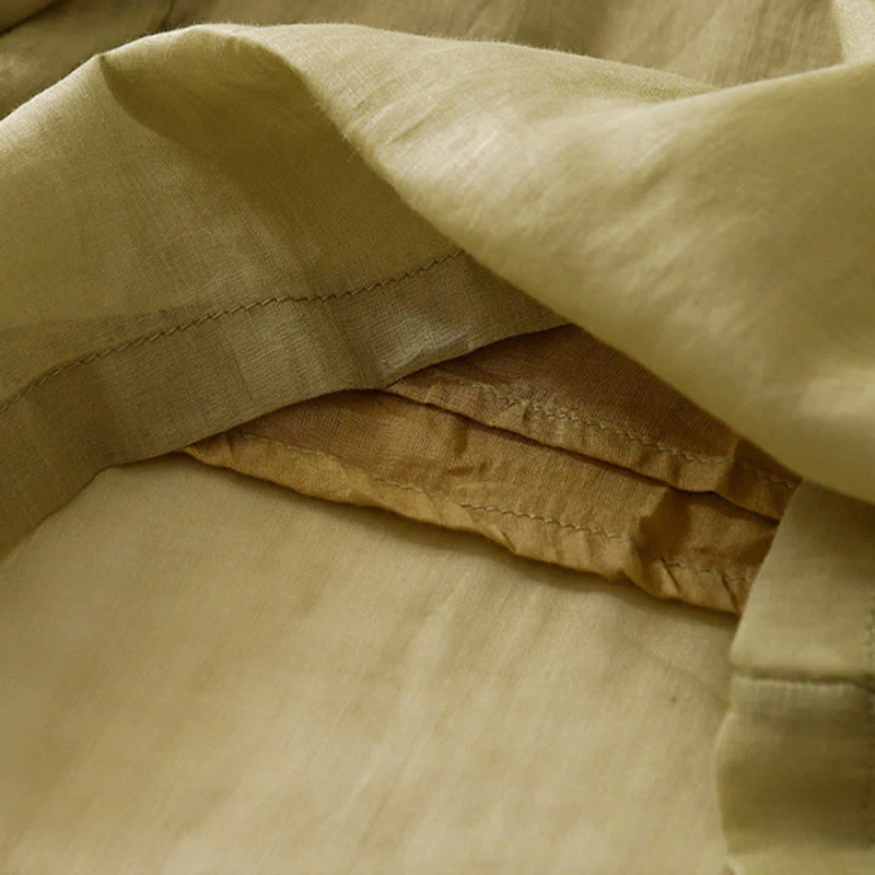 Buddha Stones Summer Embroidery Double Layer Cotton Linen Women's Wide Leg Pants With Pockets