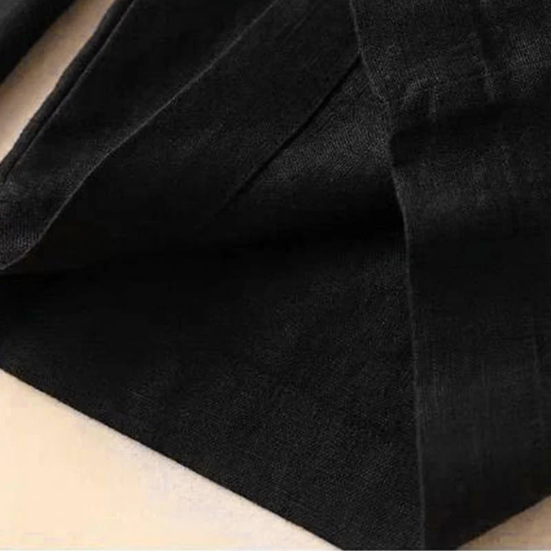 Buddha Stones Casual Cotton Linen High Waist Lace-up Wide Leg Pants With Pockets