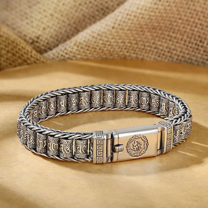 Buddha Stones Tibetan Copper Buckle Om Mani Padme Hum Peace Metal Bracelet