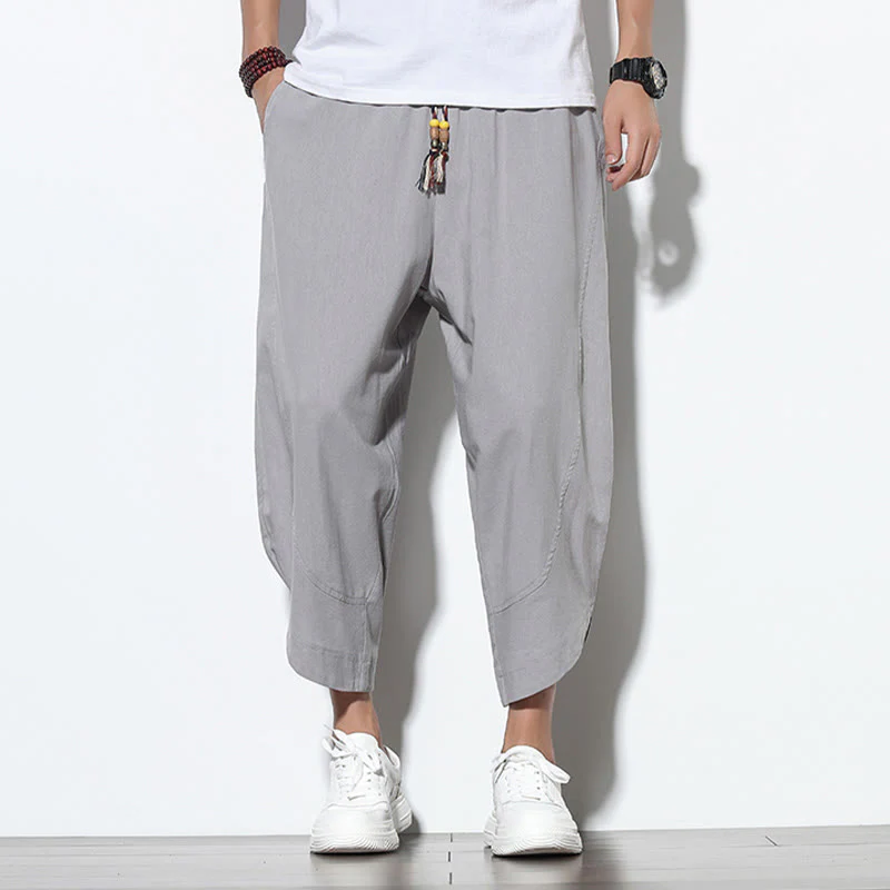 Buddha Stones Casual Summer Drawstring 7-8 Length Linen Men's Harem Pants With Pockets