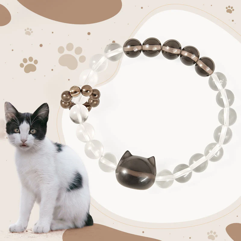 Buddha Stones Japanese Bobtail Cat Natural White Crystal Smoky Quartz Protection Bracelet