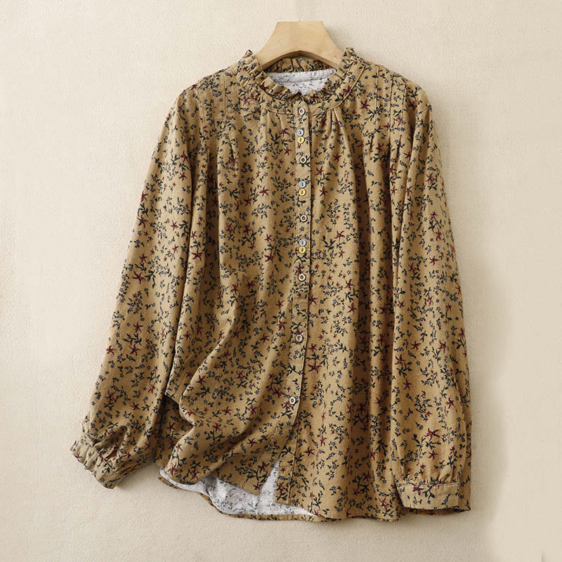 Buddha Stones Casual Florals Crew Neck Cotton Linen Women's Shirt