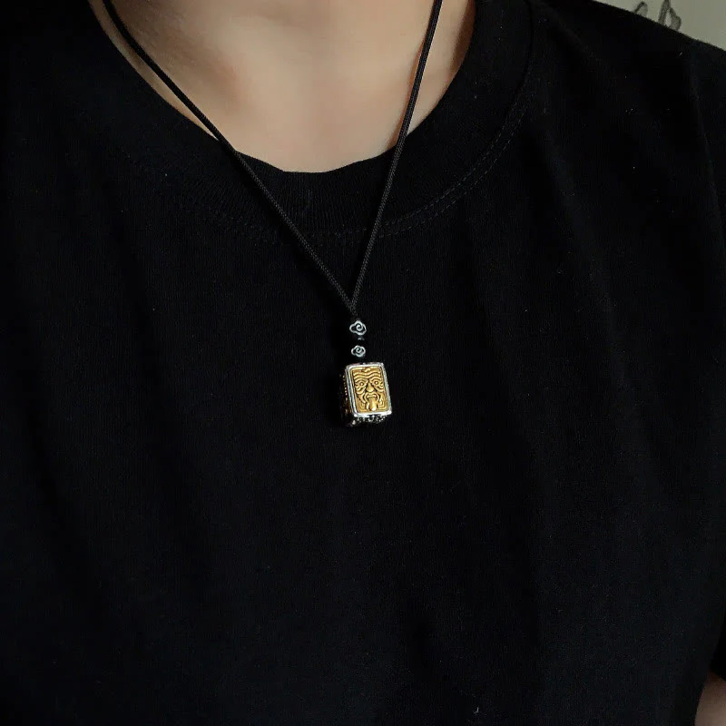Buddha Stones Tibetan Zakiram Goddess Of Wealth Protection Rope Square Necklace Pendant