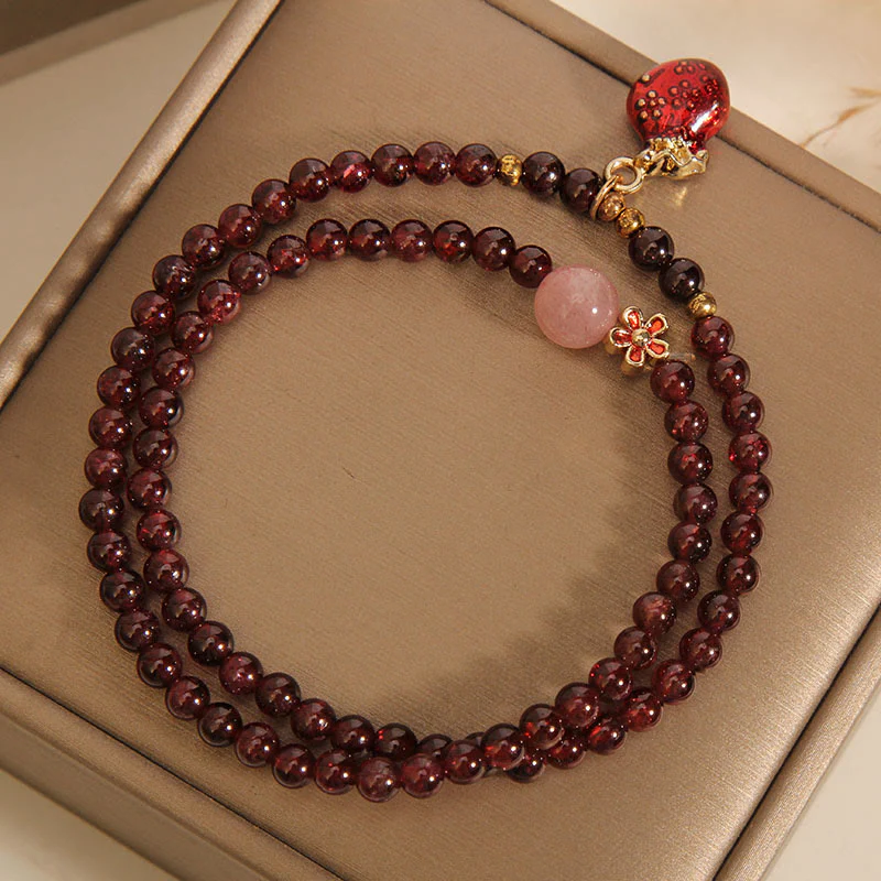 Buddha Stones Natural 3mm Ultra-thin Garnet Rose Quartz Beads Money Bag Bell Flower Protection Bracelet