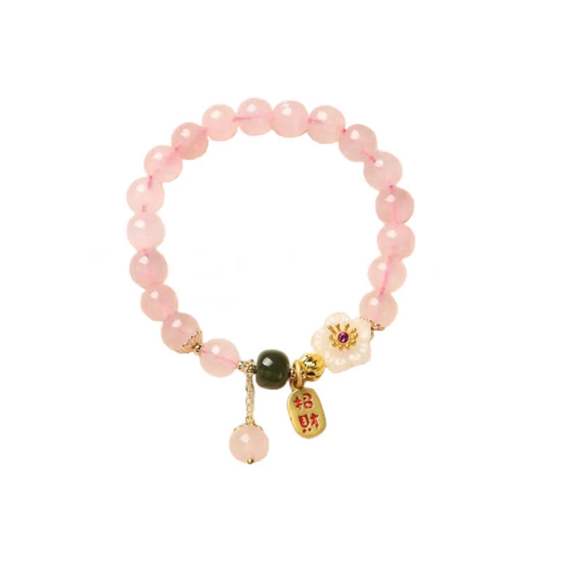 Buddha Stones Natural Pink Crystal Jade Flower Warm Love Bracelet